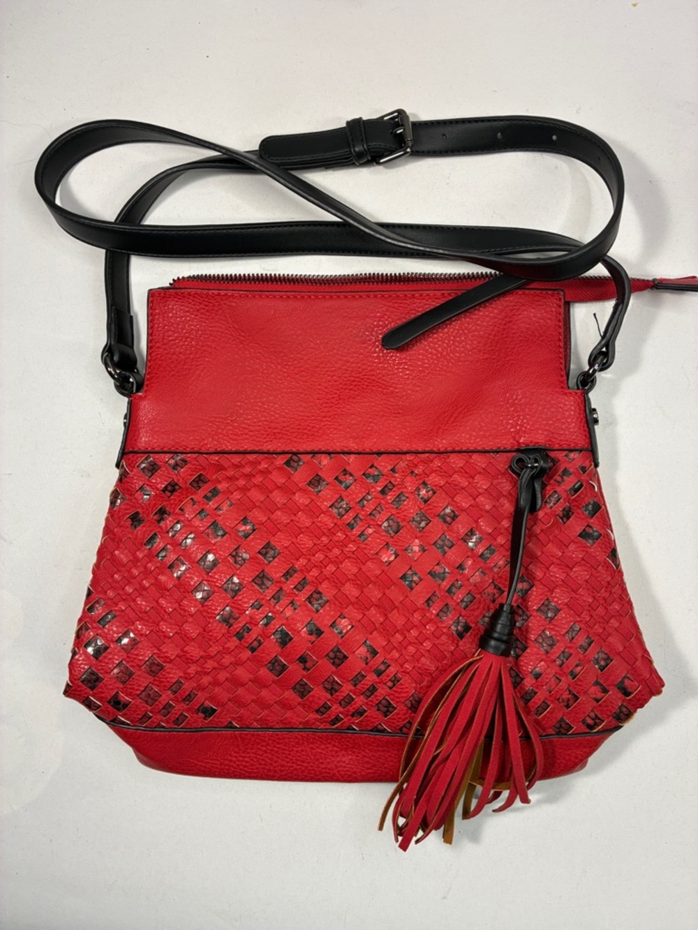 Red Woven Tassel Crossbody Bag - Women